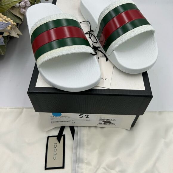 Men’s Gucci, pursuit, red, white and green pool slides size 6, made in Italy - Picture 4 of 9